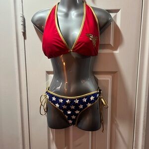 DC Comics Wonder Woman Red and Blue Star Bikini with Gold Trim